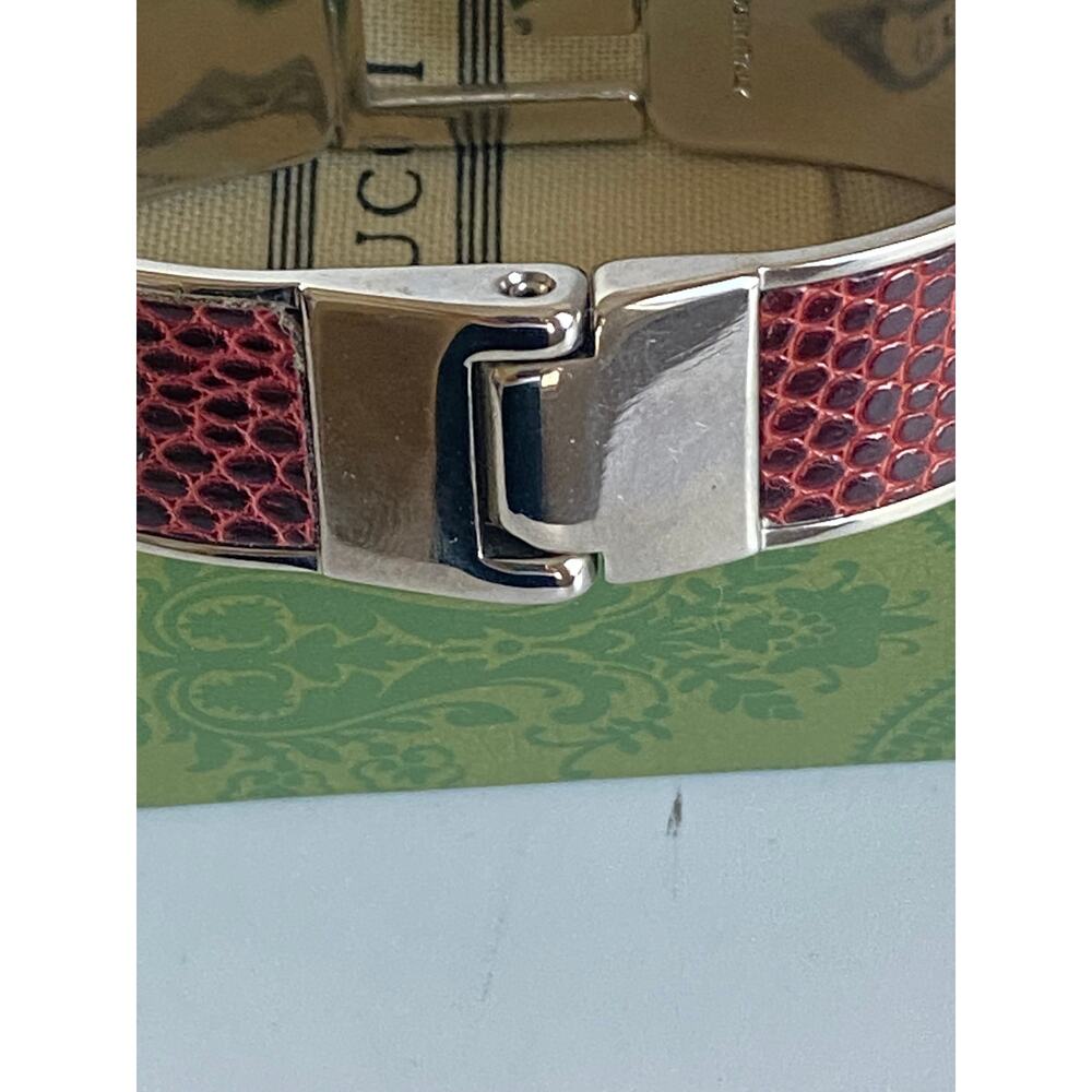 GUCCI G Logo burgundy Leather Bangle Bracelet 8" - Picture 6 of 6